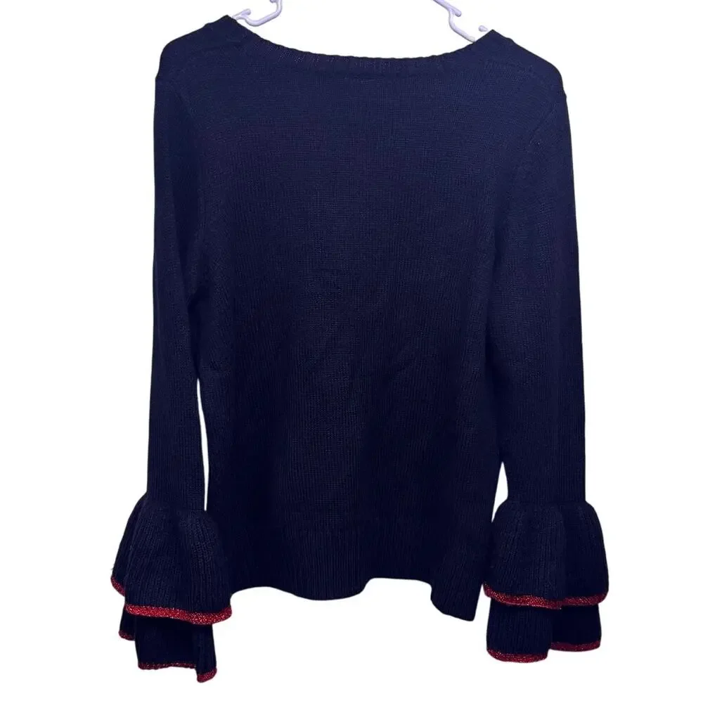 Holiday Time Black Ugly Christmas Sweater Joy Dream Jolly Wish Believe Sequined - Picture 2 of 7